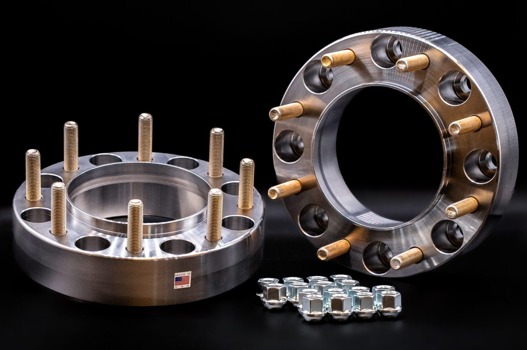 Close-up view of the New Dodge RAM Dually wheel spacer, highlighting the precise CNC machining of the Grade 10 steel.