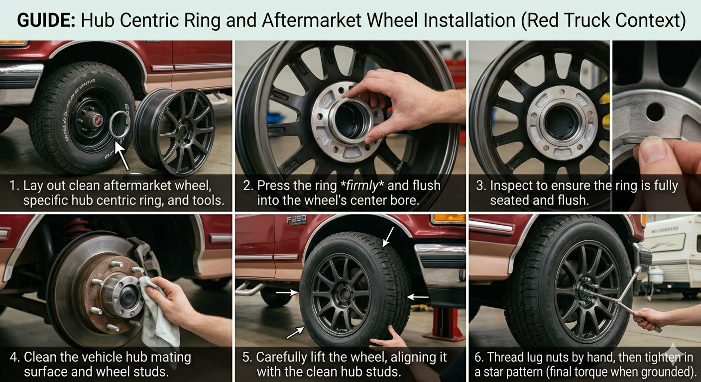 An off-road truck navigating rocks, proving the durability of the aluminum Ford Hub Rings under extreme stress.