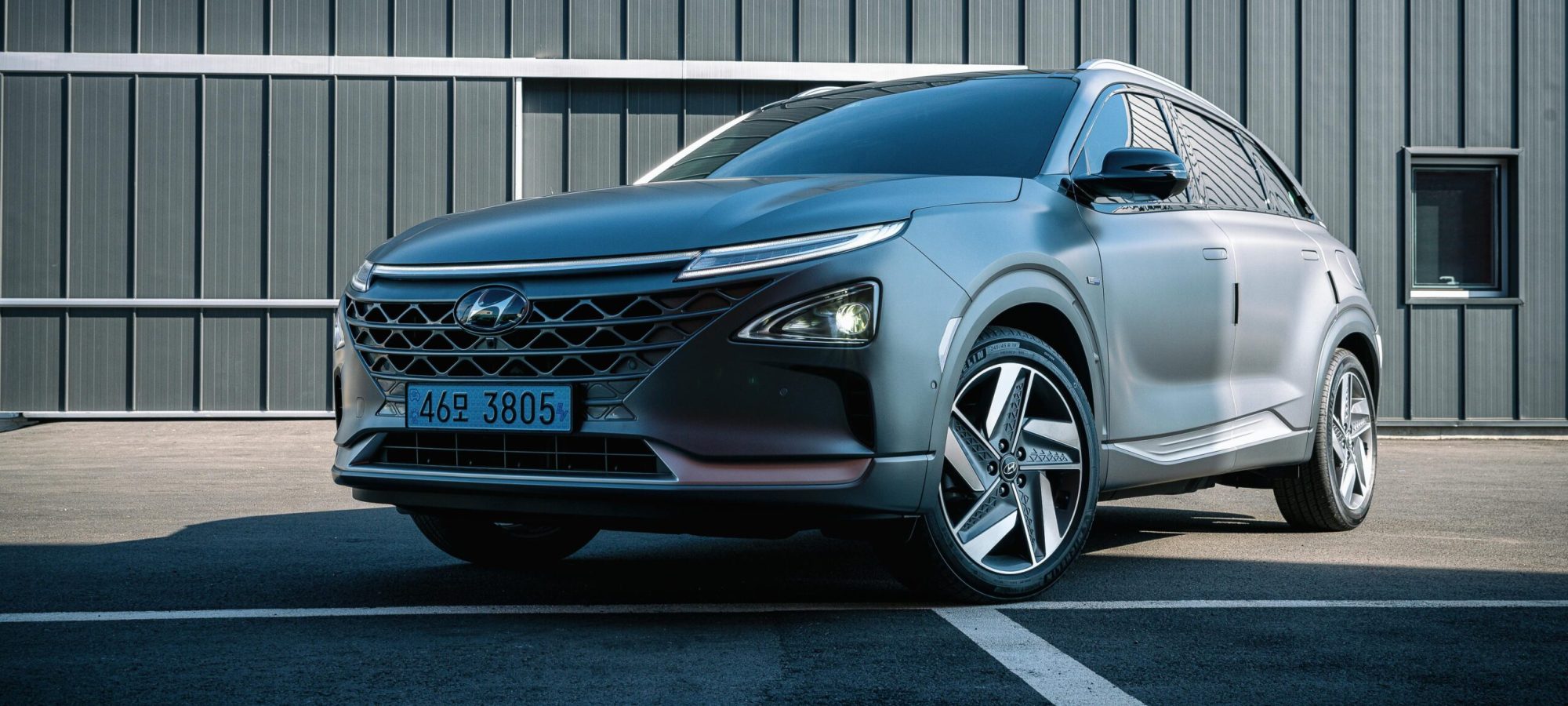 Stylish Hyundai Nexo spotted outdoors, by Hyundai Motor Group. Hyundai Spacers.