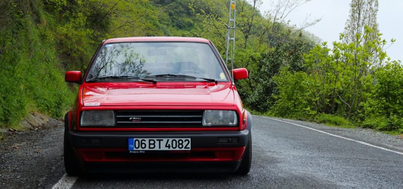 A classic red Jetta, volkswagen wheel spacers