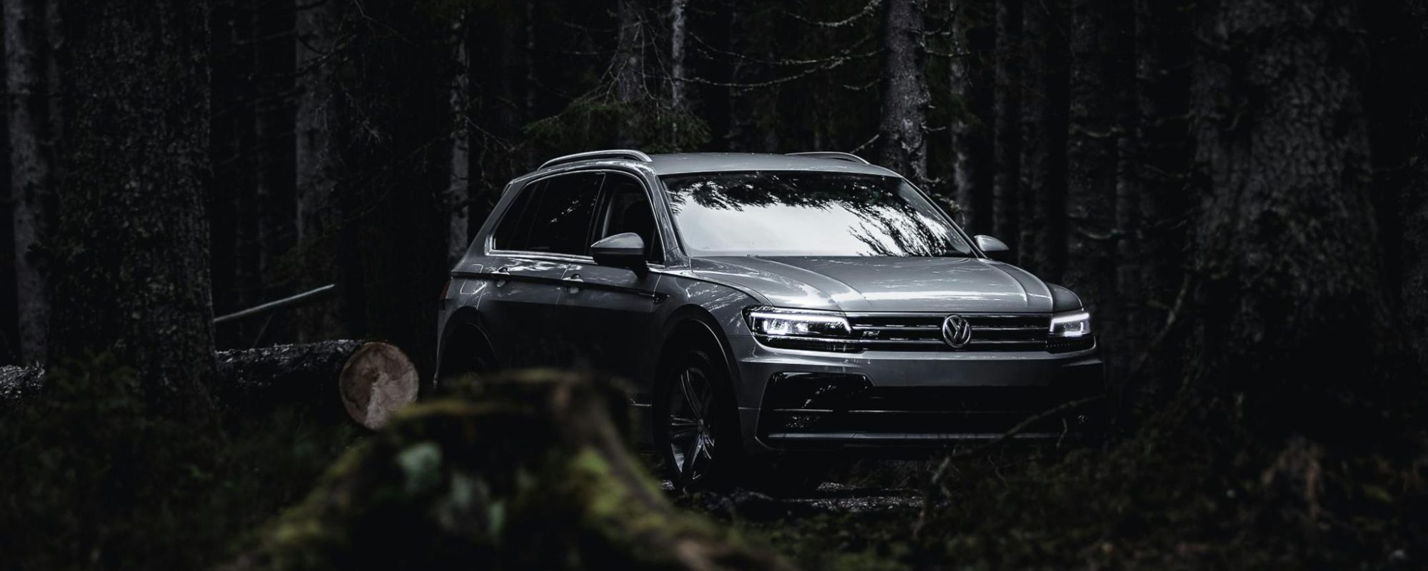 A Volkswagen SUV parked in a serene forest, volkswagen wheel spacers