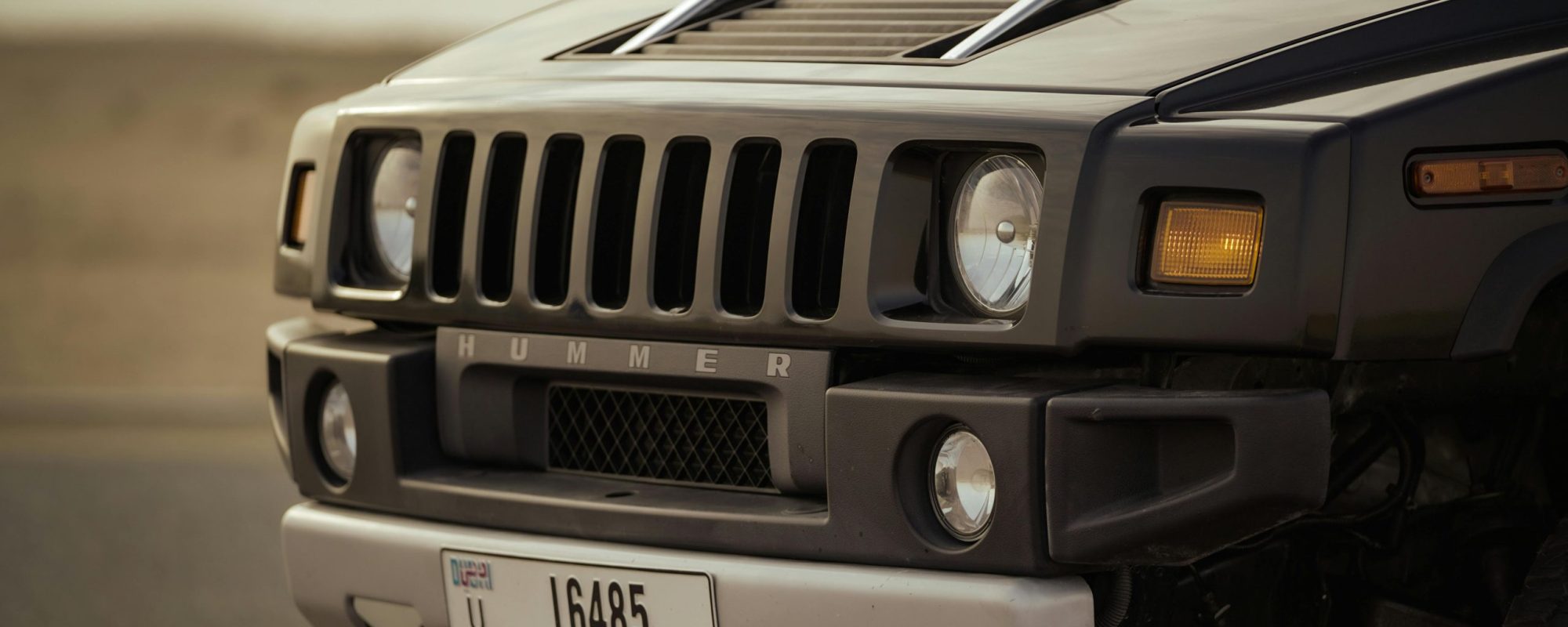 Detailed front view of a Hummer. Hummer Wheel Adapters.